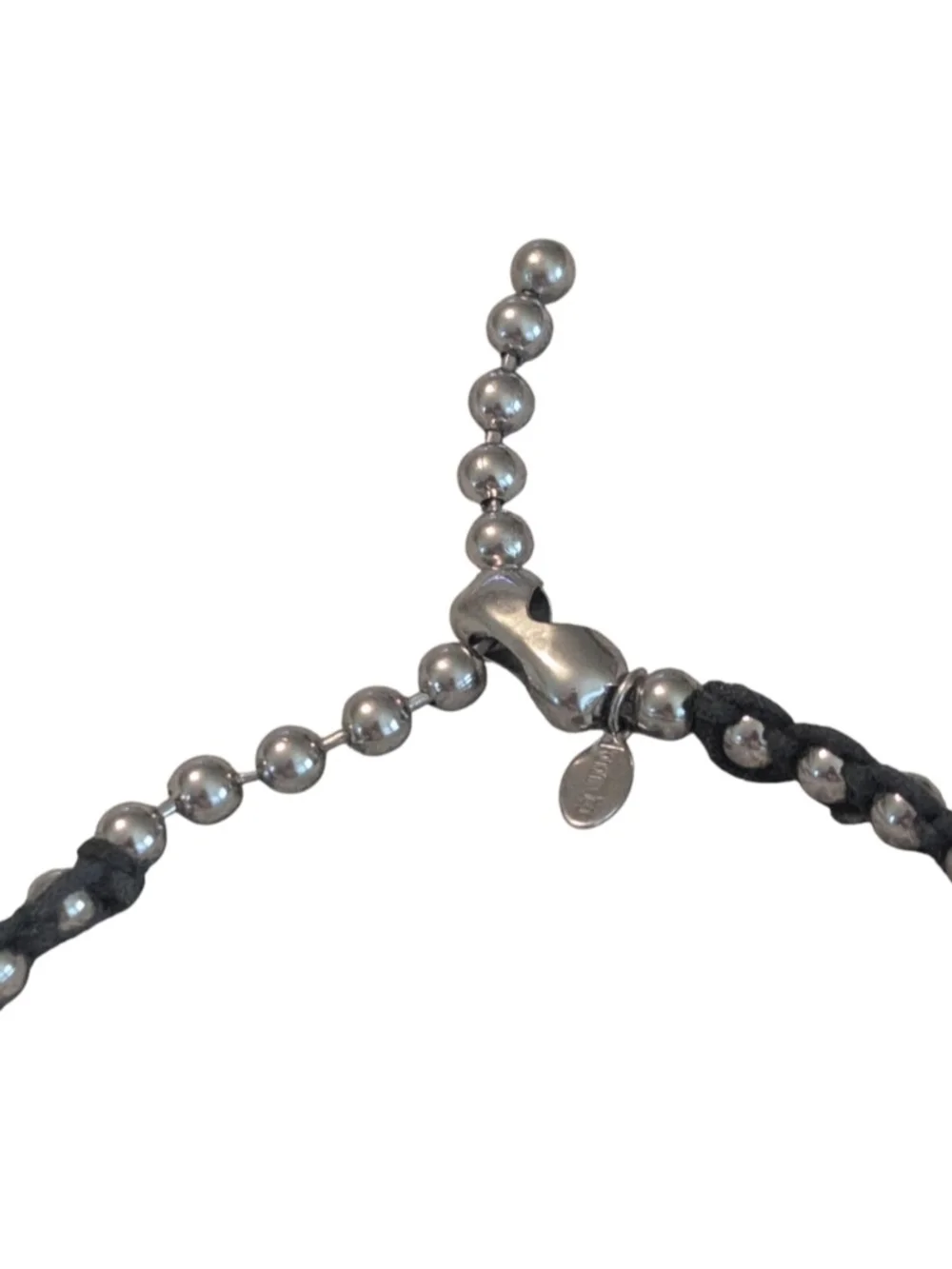 90s Grunge Panama Jack Sliver Beaded Black Leather Choker Necklace Bracelet - Picture 5 of 8